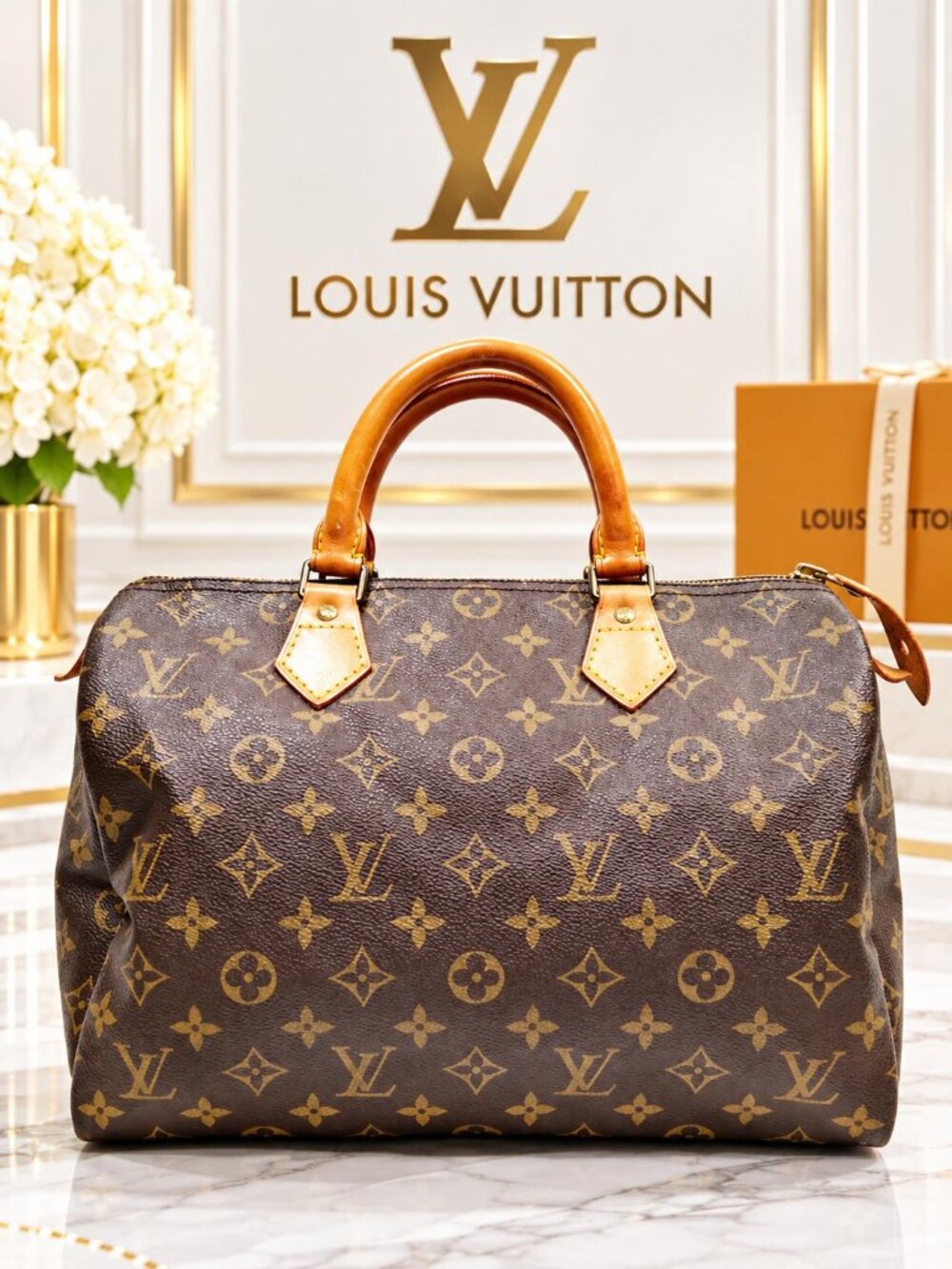 Authentic Louis Vuitton Speedy 30 Monogram Canvas Brown Top Handle Boston Bag